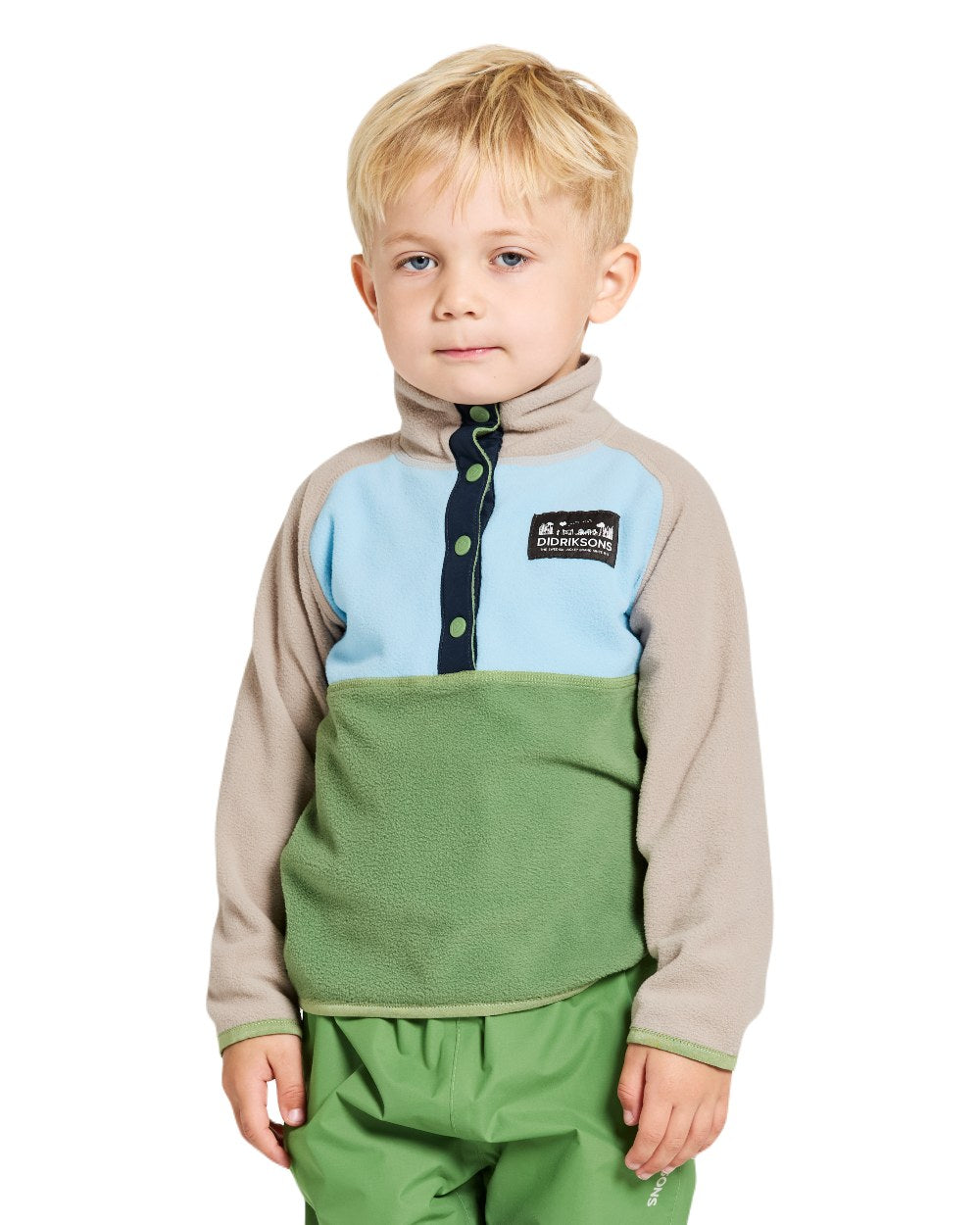 Algae Green coloured Didriksons Childrens Monte Half Button Fleece 4 on white background 