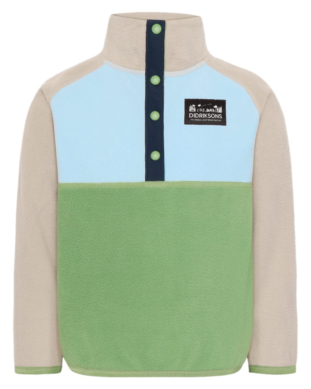 Algae Green coloured Didriksons Childrens Monte Half Button Fleece 4 on white background 