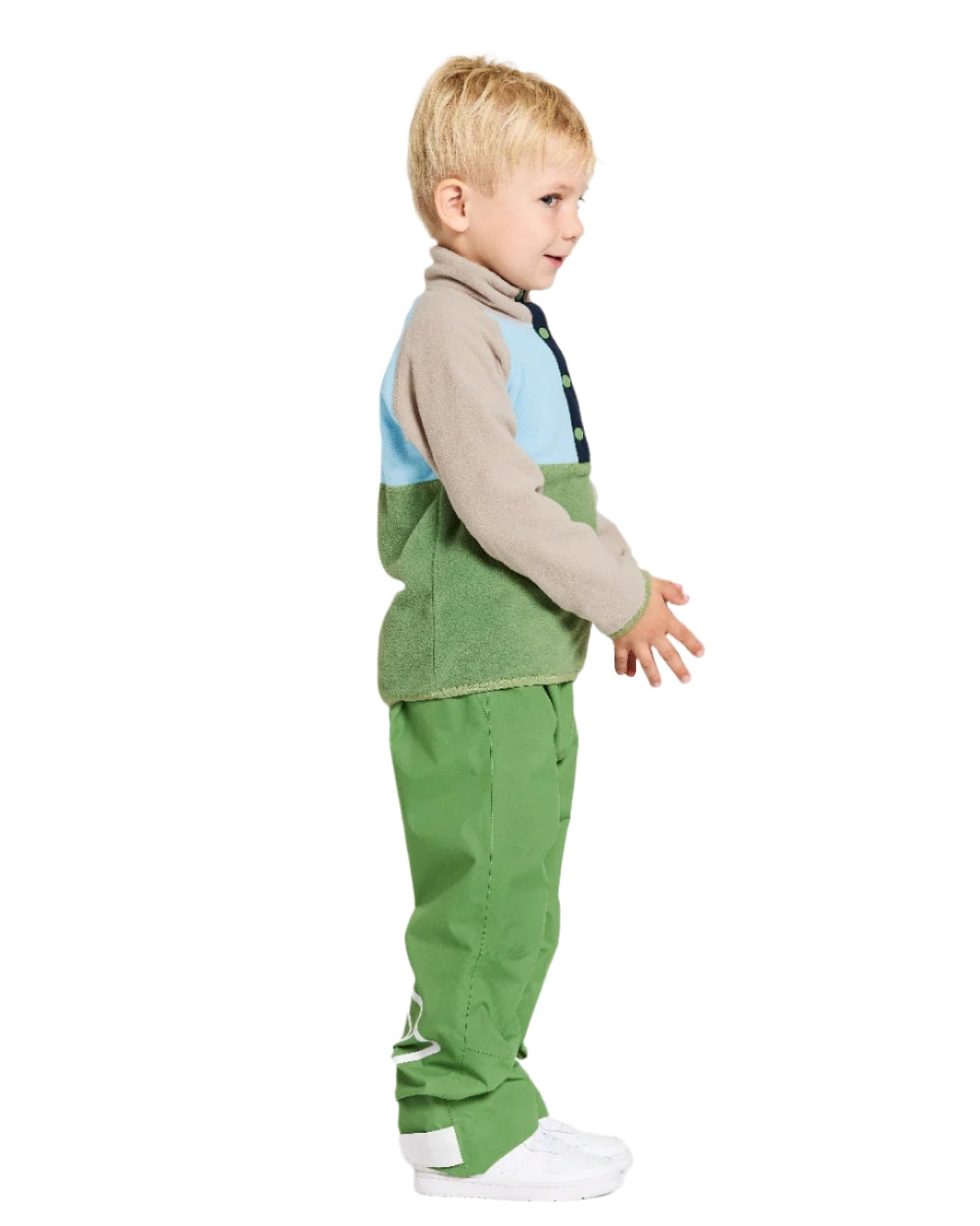 Algae Green coloured Didriksons Childrens Monte Half Button Fleece 4 on white background 
