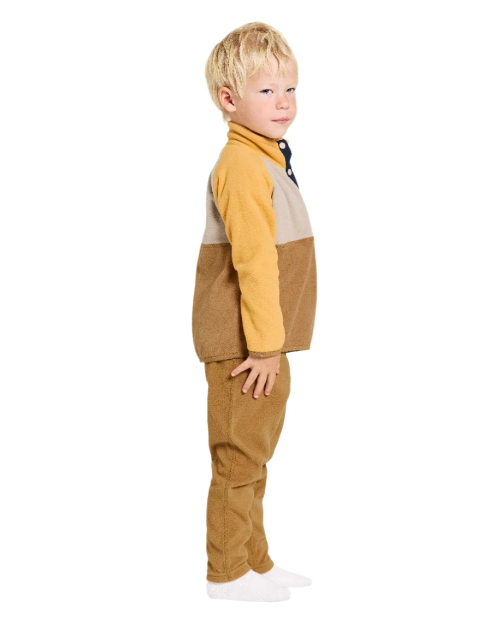 Cumin coloured Didriksons Childrens Monte Half Button Fleece 4 on white background 