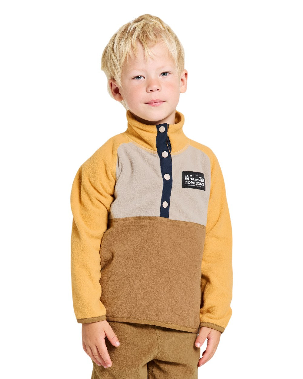Cumin coloured Didriksons Childrens Monte Half Button Fleece on white background 