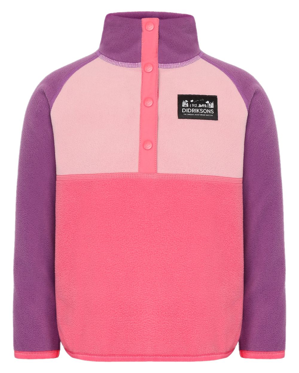 Dusty Azalea coloured Didriksons Childrens Monte Half Button Fleece 4 on white background 
