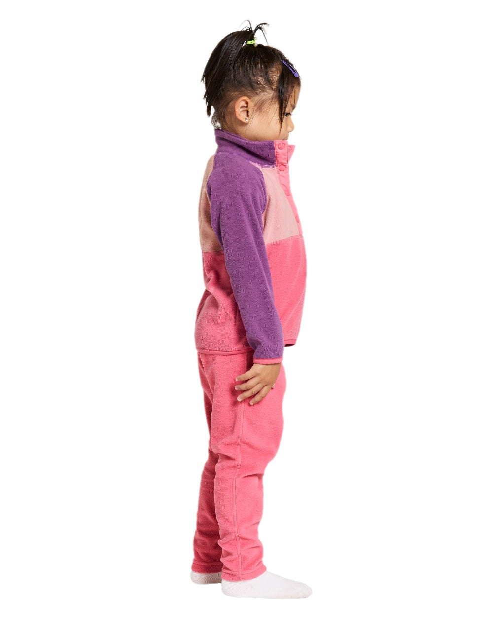 Dusty Azalea coloured Didriksons Childrens Monte Half Button Fleece 4 on white background 