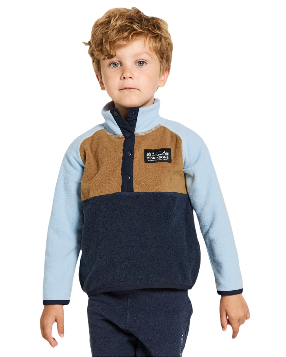 Navy coloured Didriksons Childrens Monte Half Button Fleece 4 on white background 