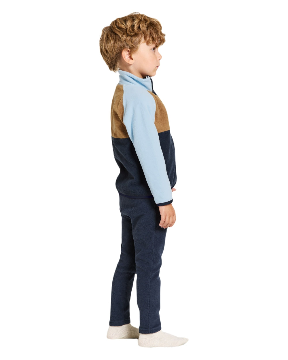 Navy coloured Didriksons Childrens Monte Half Button Fleece 4 on white background 