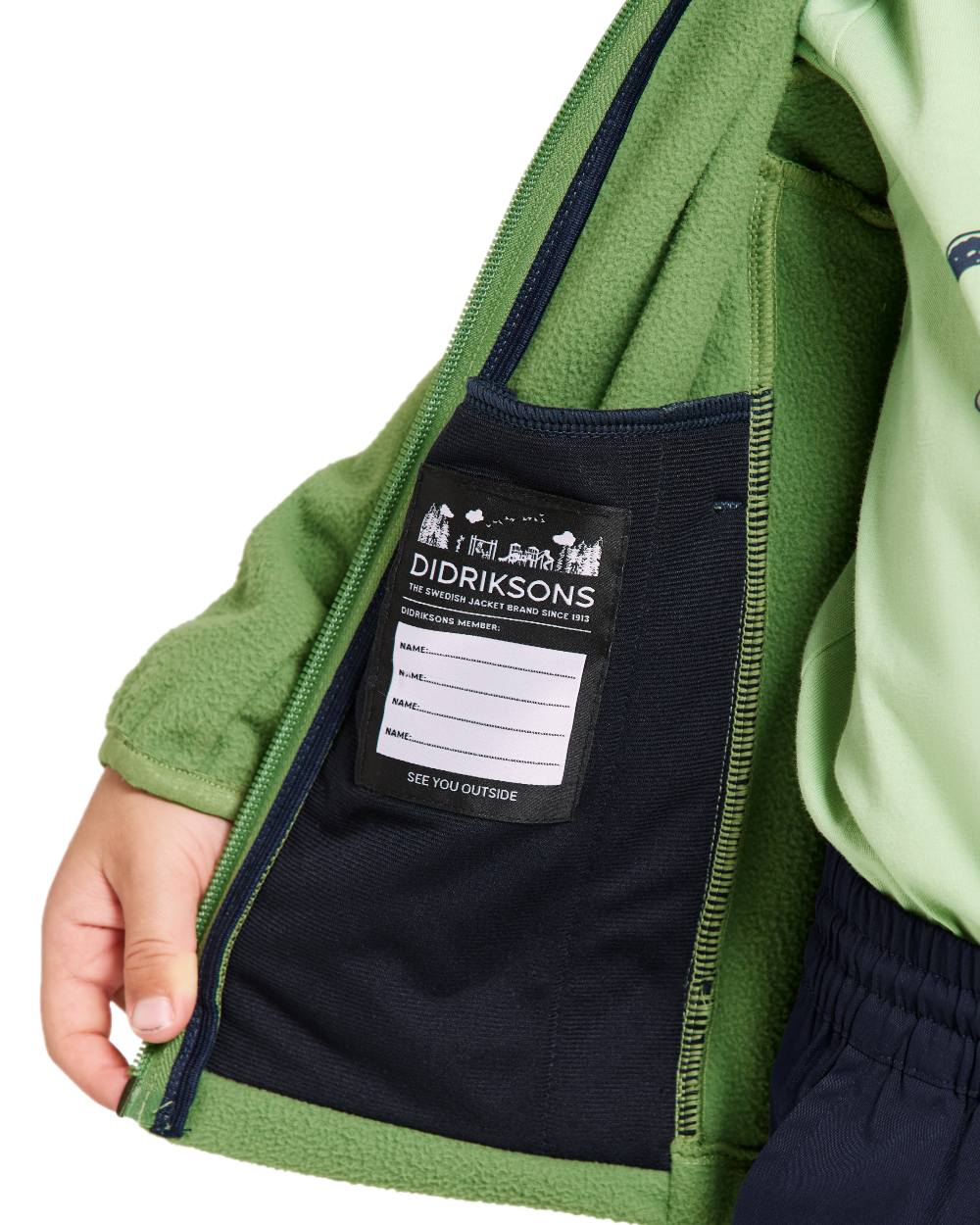 Algae Green coloured Didriksons Childrens Muskot Jacket on white background 