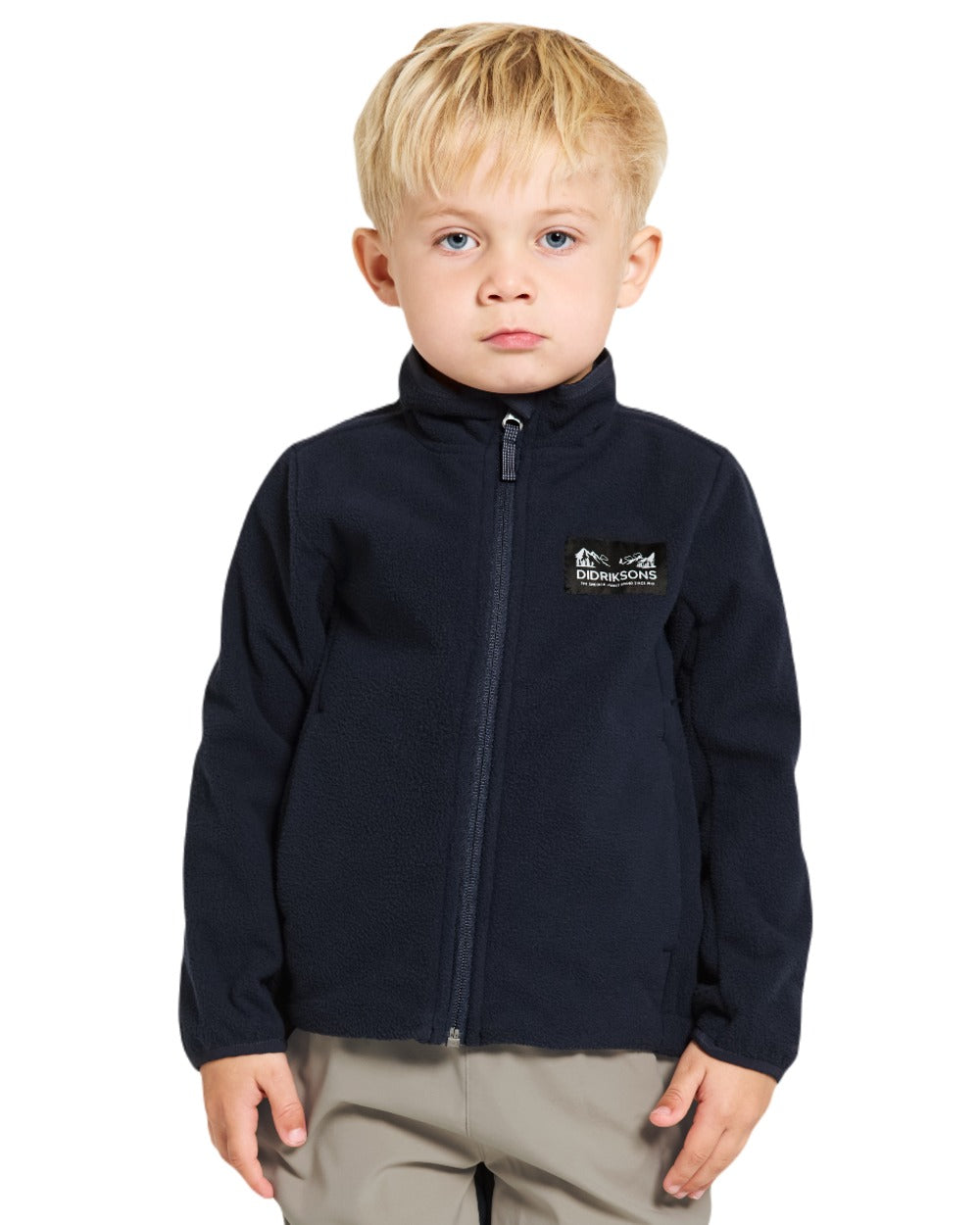 Dark Night Blue coloured Didriksons Childrens Muskot Jacket on white background 