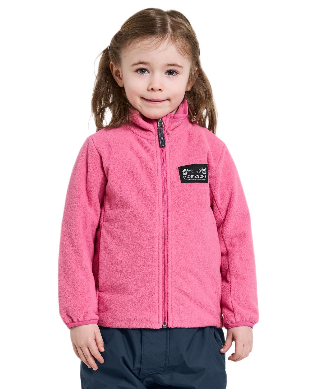 Sweet Pink coloured Didriksons Childrens Muskot Jacket on white background 