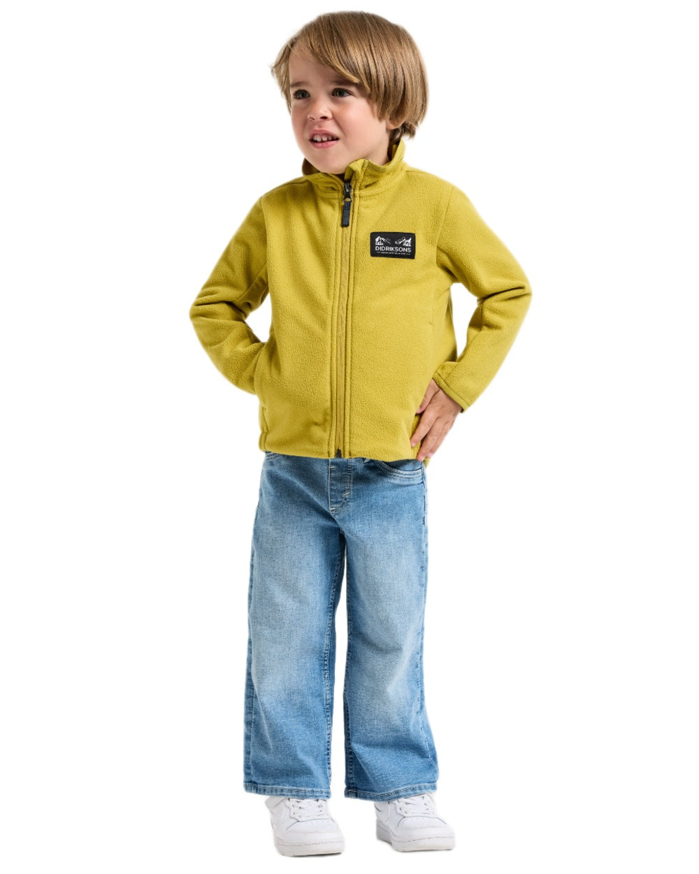 Yellow Pollen coloured Didriksons Childrens Muskot Jacket on white background 