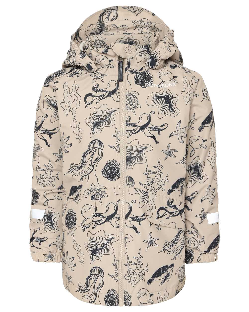 Ocean Beach Beige coloured Didriksons Childrens Norma Printed Jacket on white background 