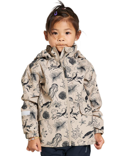 Ocean Beach Beige coloured Didriksons Childrens Norma Printed Jacket on white background 