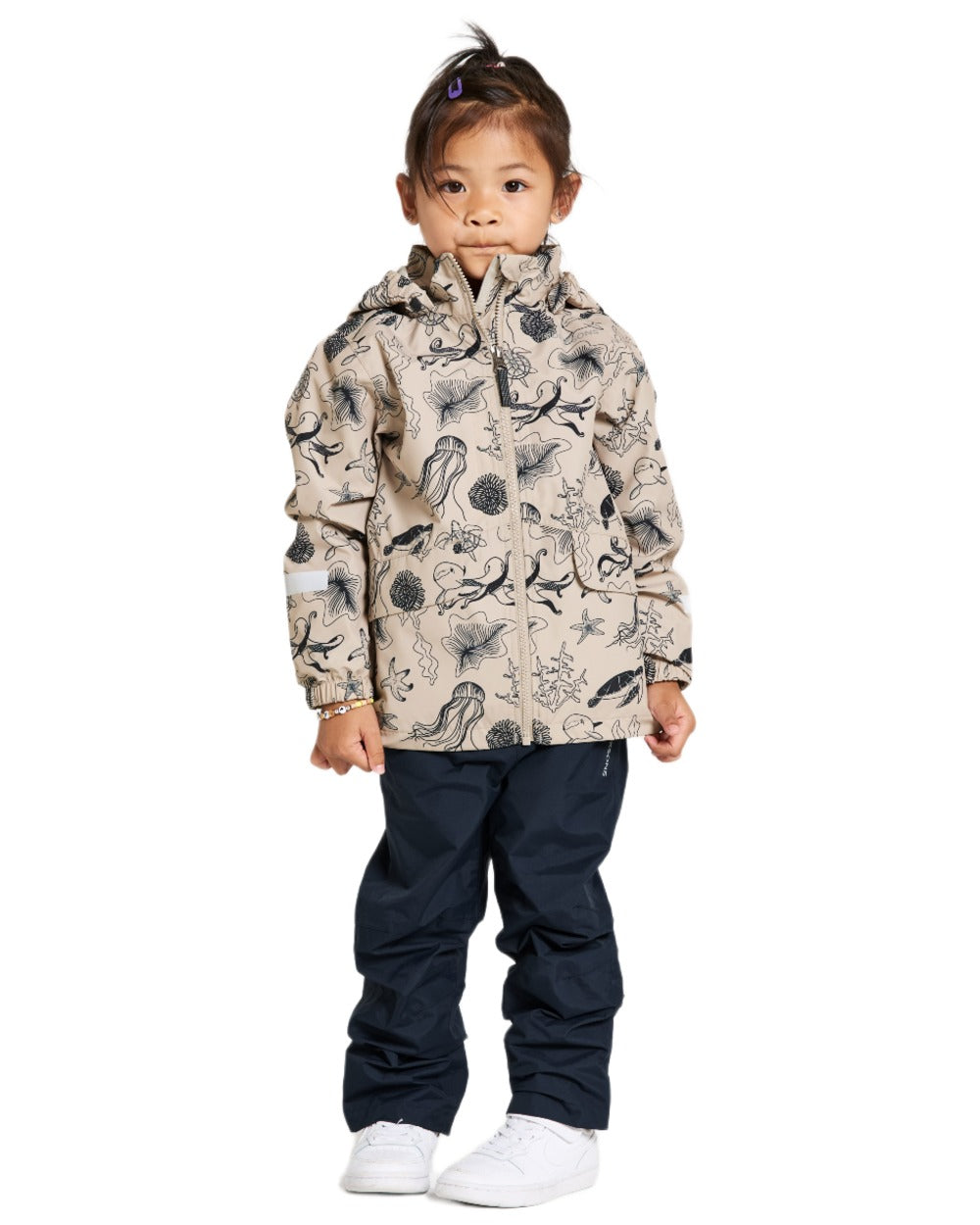 Ocean Beach Beige coloured Didriksons Childrens Norma Printed Jacket on white background 