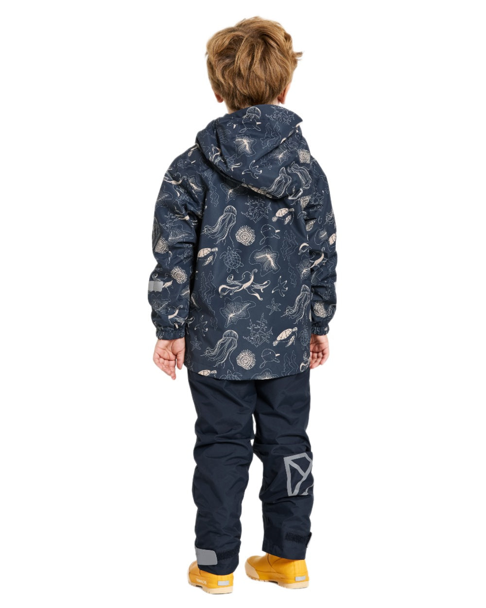 Ocean Navy coloured Didriksons Childrens Norma Printed Jacket on white background 