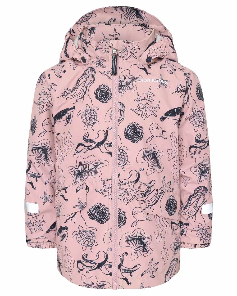 Ocean Soft Pink coloured Didriksons Childrens Norma Printed Jacket on white background 