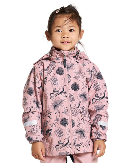 Ocean Soft Pink coloured Didriksons Childrens Norma Printed Jacket on white background 