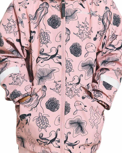 Ocean Soft Pink coloured Didriksons Childrens Norma Printed Jacket on white background 