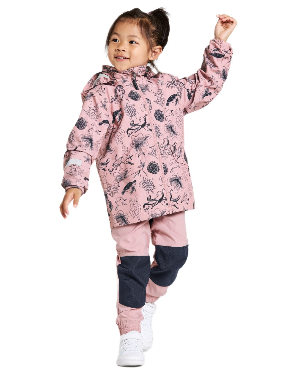 Ocean Soft Pink coloured Didriksons Childrens Norma Printed Jacket on white background 