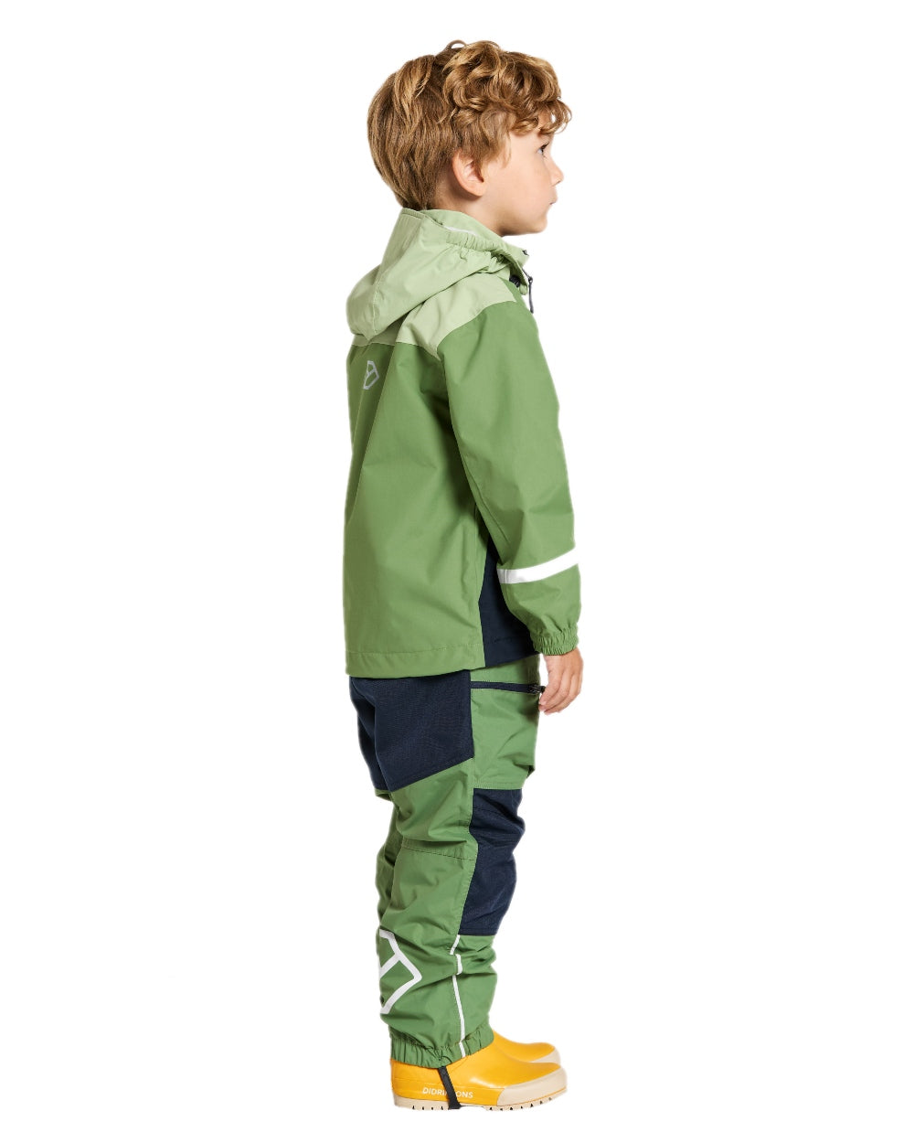 Light Algae Green coloured Didriksons Childrens Pilvi Jacket on white background 