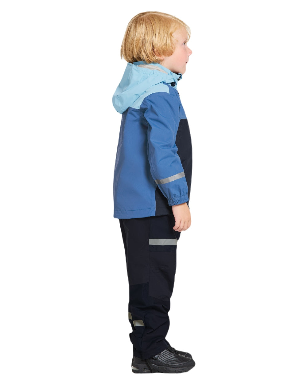 Light Sea Blue coloured Didriksons Childrens Pilvi Jacket on white background 