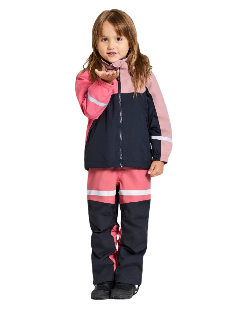 Soft Pink coloured Didriksons Childrens Pilvi Jacket on white background 