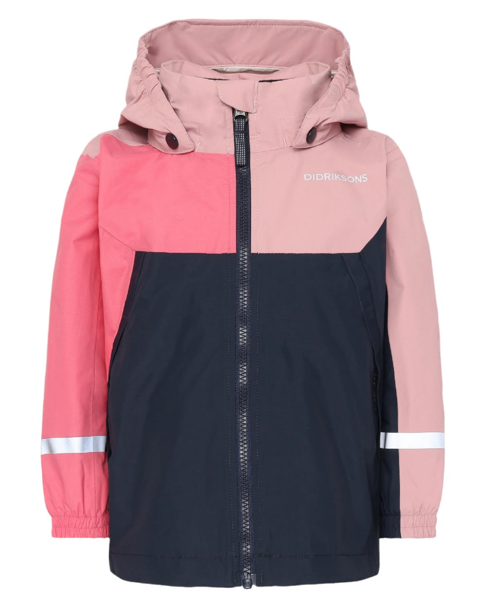 Soft Pink coloured Didriksons Childrens Pilvi Jacket on white background 