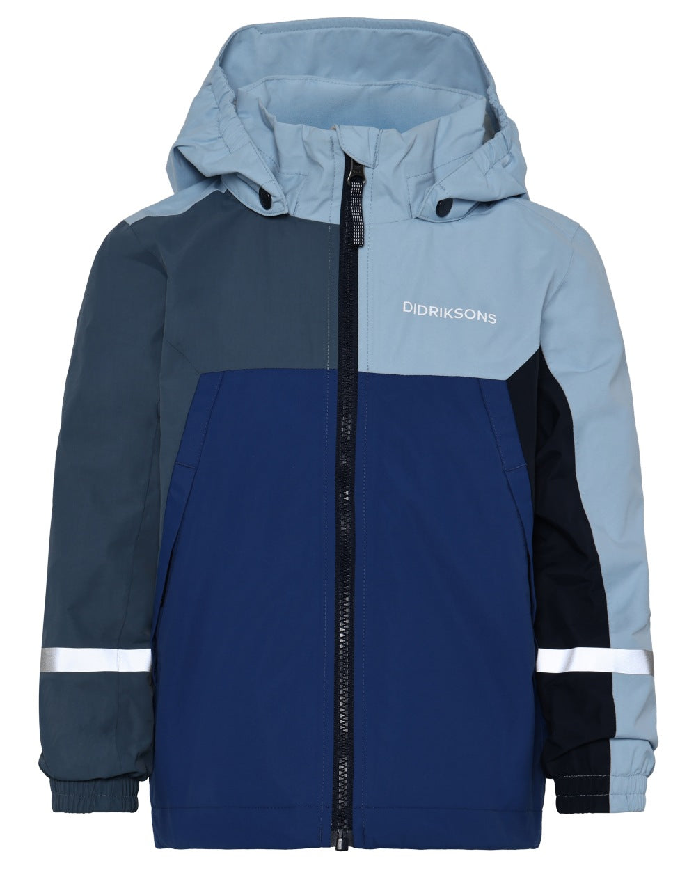 Blue Fog coloured Didriksons Childrens Pilvi Waterproof Jacket on white background 