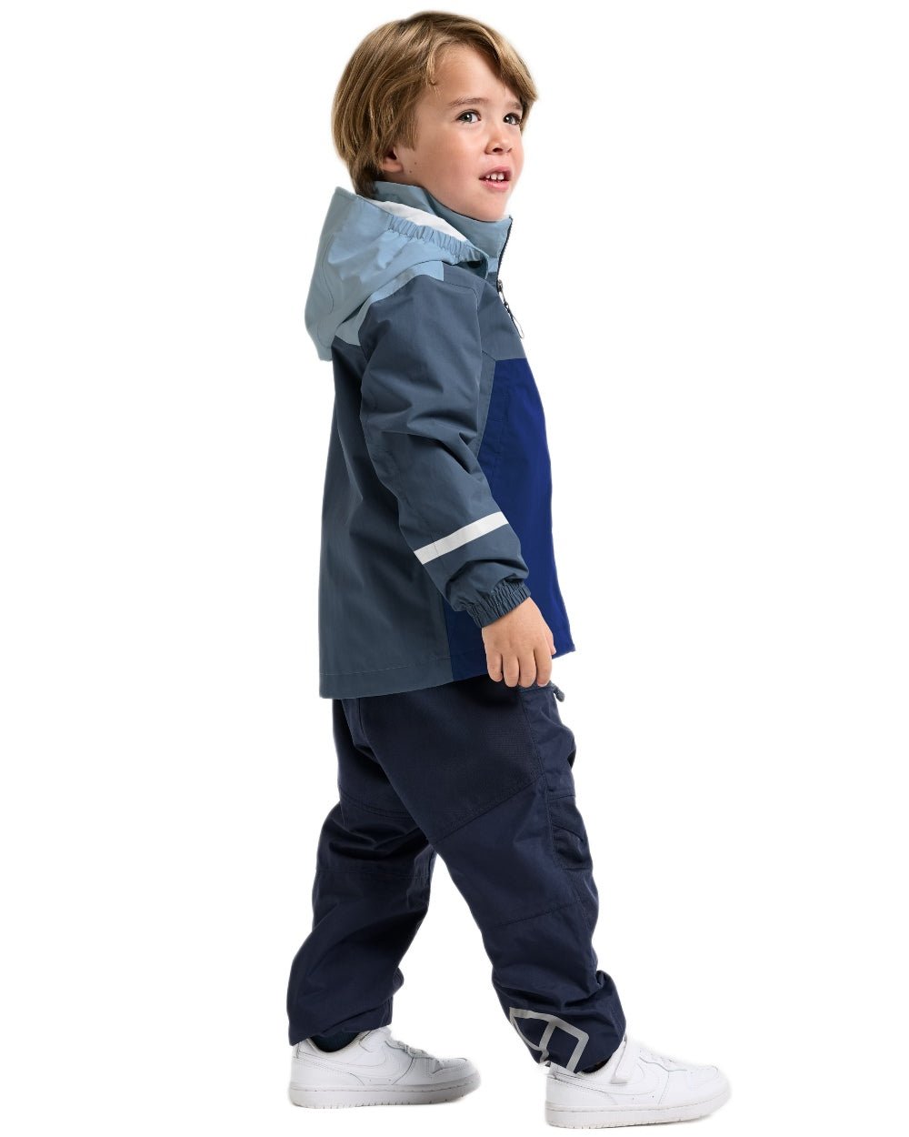 Blue Fog coloured Didriksons Childrens Pilvi Waterproof Jacket on white background 