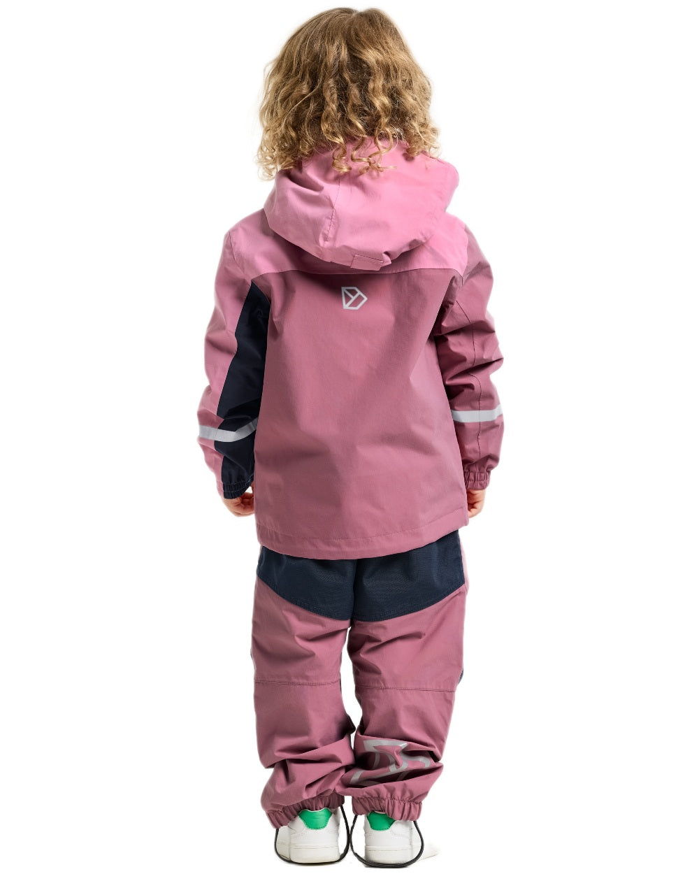 Heather Pink coloured Didriksons Childrens Pilvi Waterproof Jacket on white background 