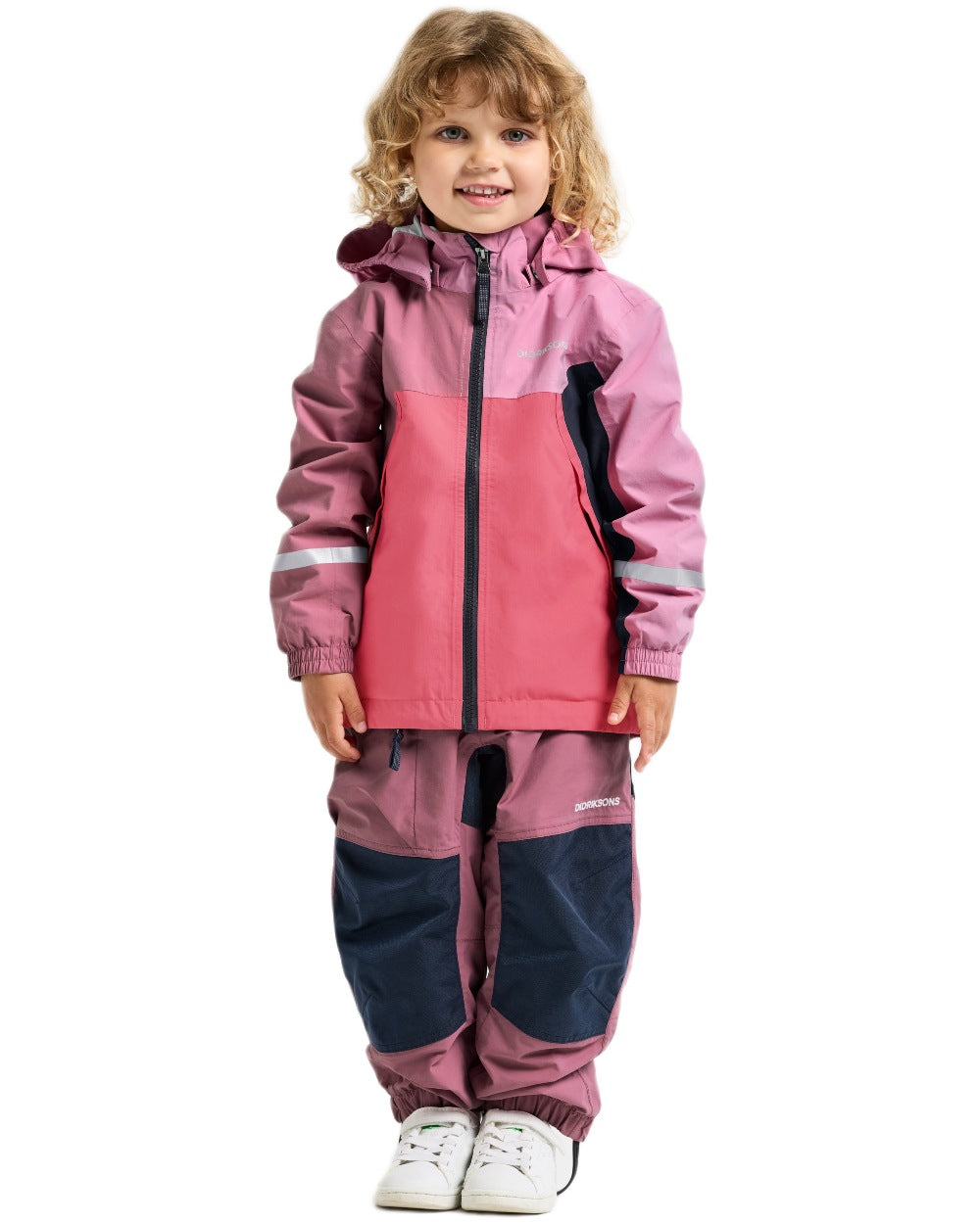 Heather Pink coloured Didriksons Childrens Pilvi Waterproof Jacket on white background 