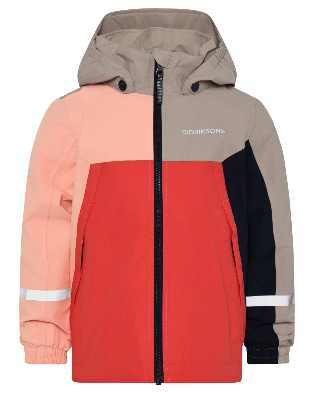 Powder Peach coloured Didriksons Childrens Pilvi Waterproof Jacket on white background 