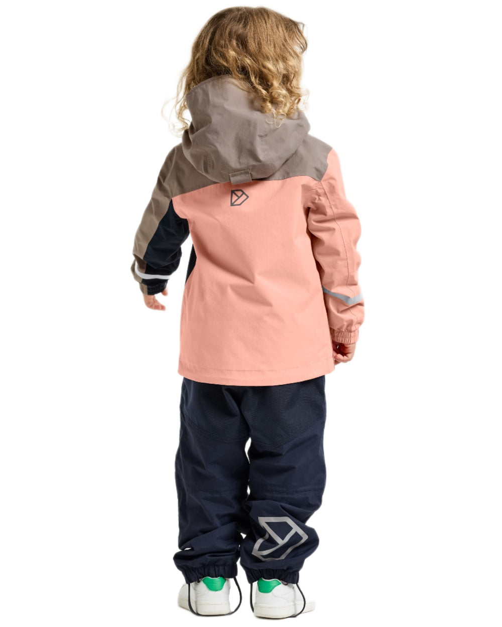 Powder Peach coloured Didriksons Childrens Pilvi Waterproof Jacket on white background 