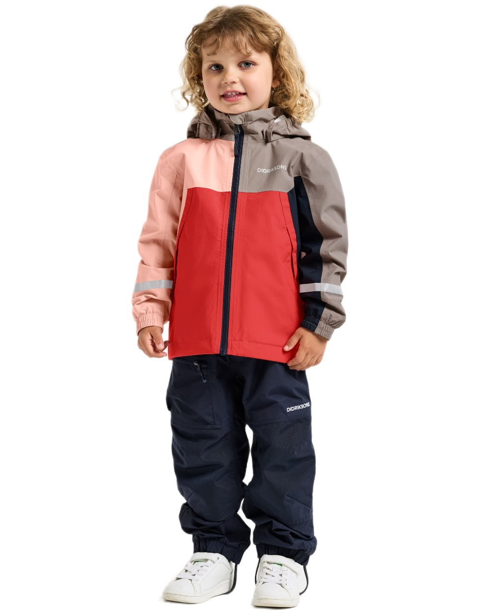 Powder Peach coloured Didriksons Childrens Pilvi Waterproof Jacket on white background 