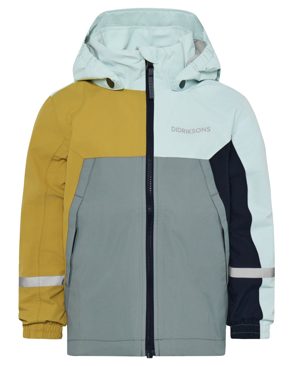 Yellow Pollen coloured Didriksons Childrens Pilvi Waterproof Jacket on white background 