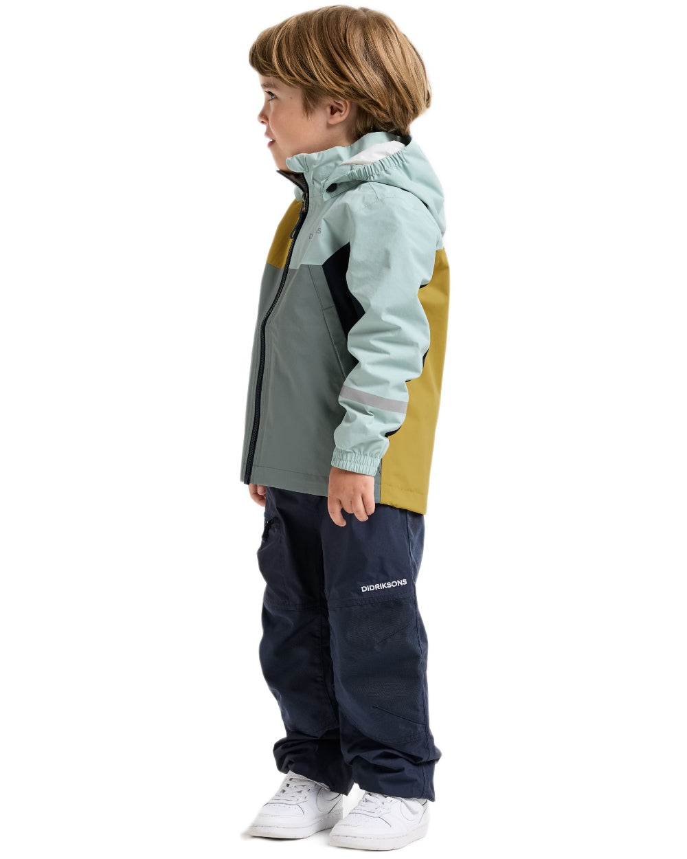 Yellow Pollen coloured Didriksons Childrens Pilvi Waterproof Jacket on white background 