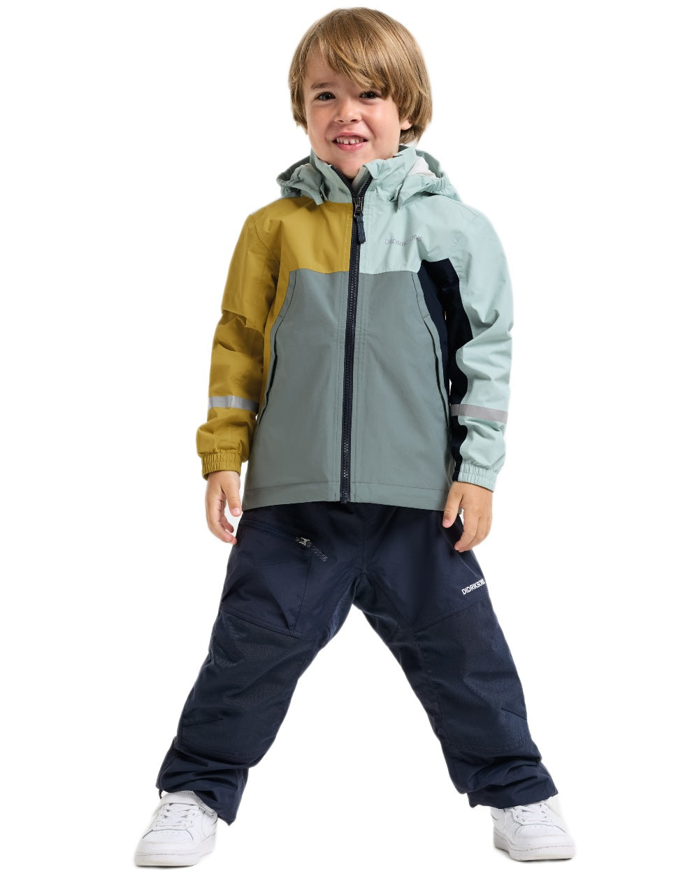 Yellow Pollen coloured Didriksons Childrens Pilvi Waterproof Jacket on white background 