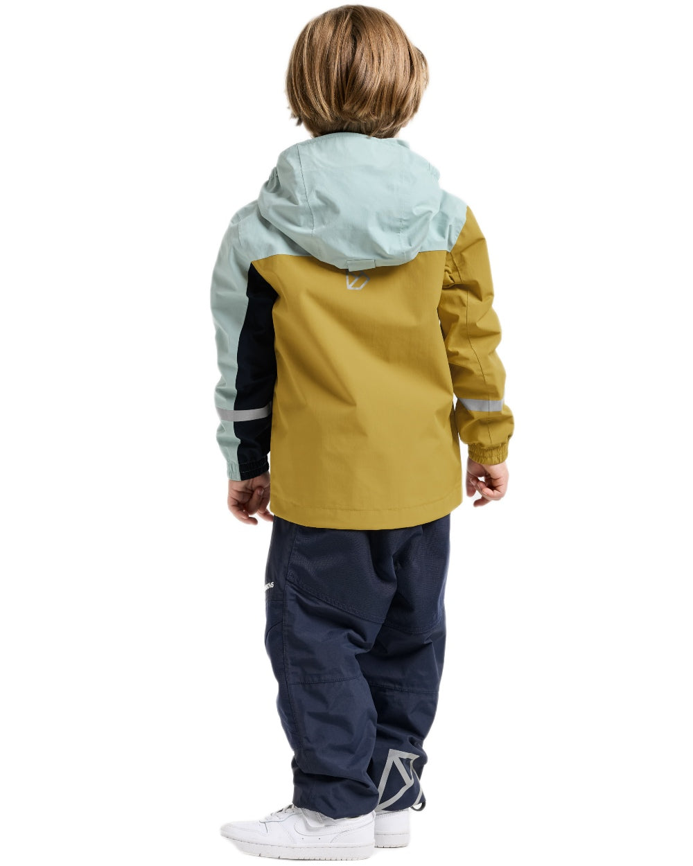 Yellow Pollen coloured Didriksons Childrens Pilvi Waterproof Jacket on white background 