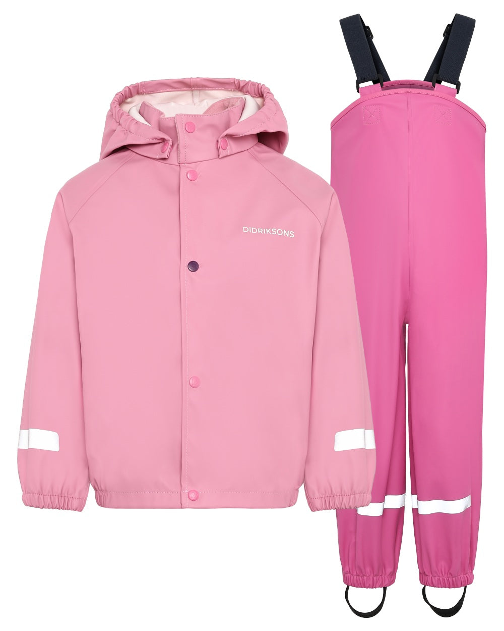 Light Heather Pink coloured Didriksons Childrens Slaskeman Rain Set 2 on white background 