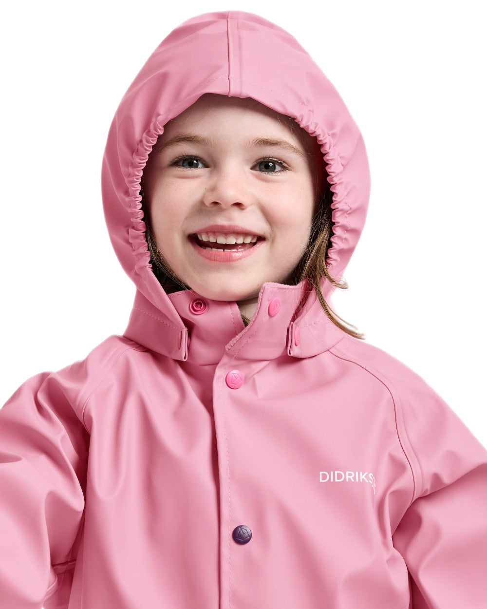 Light Heather Pink coloured Didriksons Childrens Slaskeman Rain Set 2 on white background 