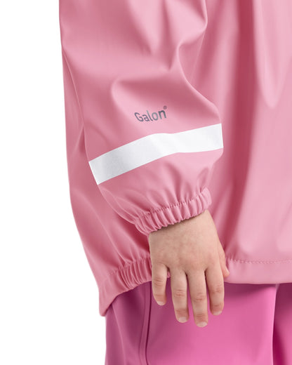 Light Heather Pink coloured Didriksons Childrens Slaskeman Rain Set 2 on white background 