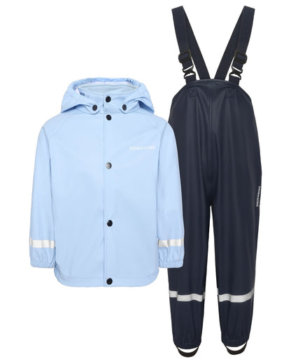 Light Sea Blue coloured Didriksons Childrens Slaskeman Rain Set 2 on white background 