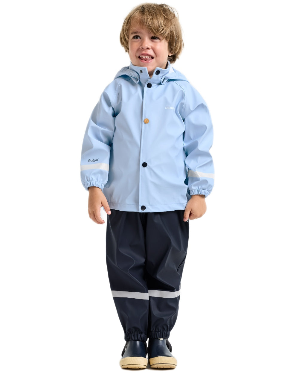 Light Sea Blue coloured Didriksons Childrens Slaskeman Rain Set 2 on white background 