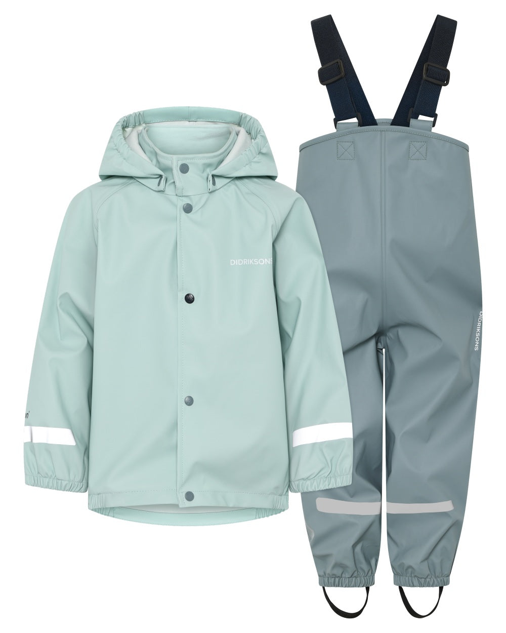 Ocean Mint coloured Didriksons Childrens Slaskeman Rain Set 2 on white background 