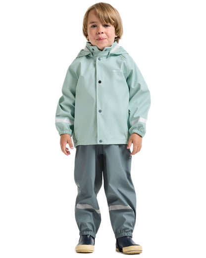 Ocean Mint coloured Didriksons Childrens Slaskeman Rain Set 2 on white background 