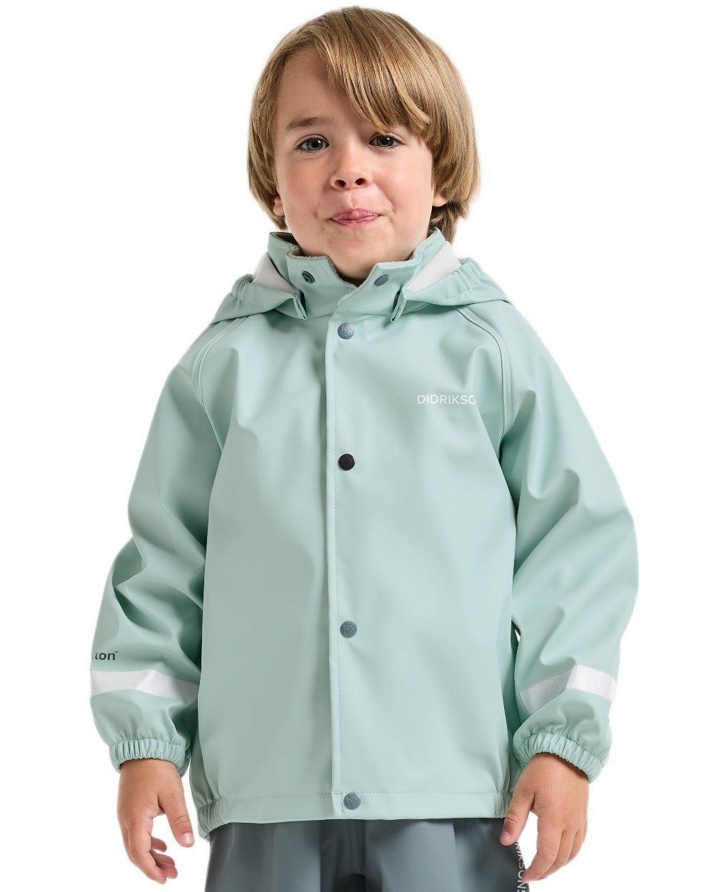 Ocean Mint coloured Didriksons Childrens Slaskeman Rain Set 2 on white background 