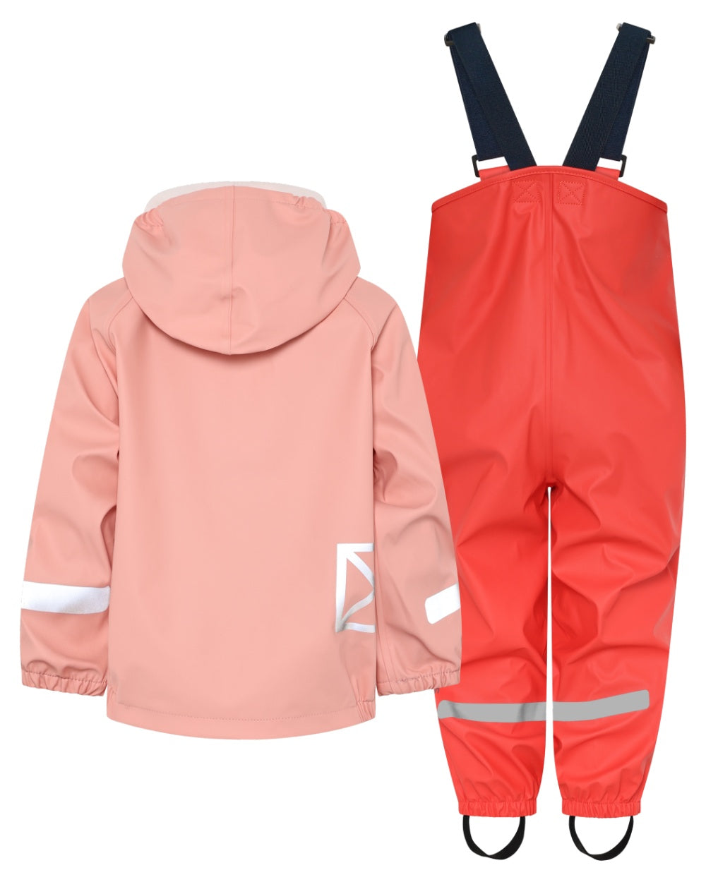 Powder Peach coloured Didriksons Childrens Slaskeman Rain Set 2 on white background 