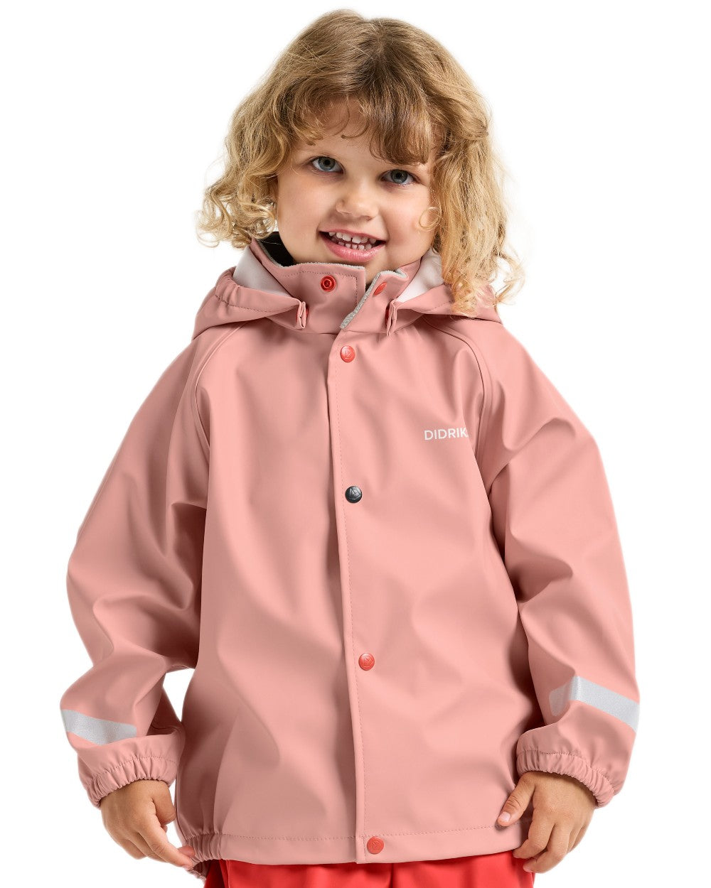 Powder Peach coloured Didriksons Childrens Slaskeman Rain Set 2 on white background 
