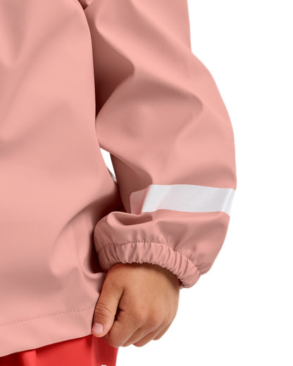 Powder Peach coloured Didriksons Childrens Slaskeman Rain Set 2 on white background 