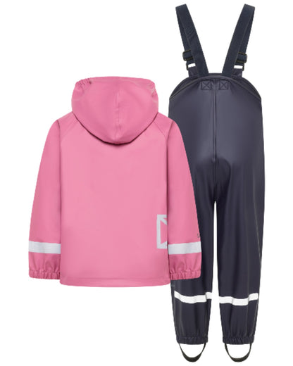 Heather Pink coloured Didriksons Childrens Slaskeman Rain Set 4 on white background 
