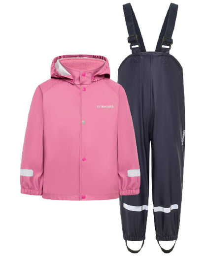 Heather Pink coloured Didriksons Childrens Slaskeman Rain Set 4 on white background 