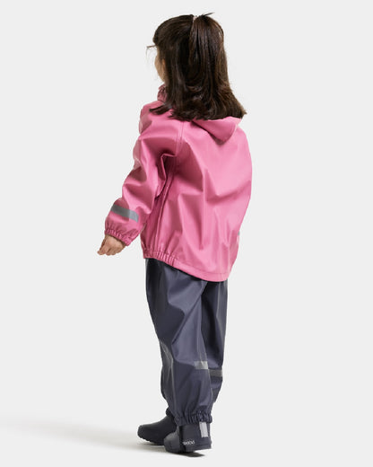 Heather Pink coloured Didriksons Childrens Slaskeman Rain Set 4 on white background 